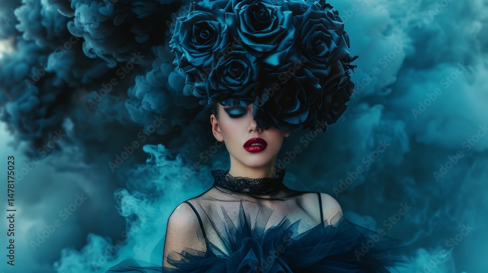 Woman Surrounded by Mystical Smoke Clouds in a Dreamlike Atmosphere Woman Surrounded by Mystical Smoke Clouds in a Dreamlike Atmosphere