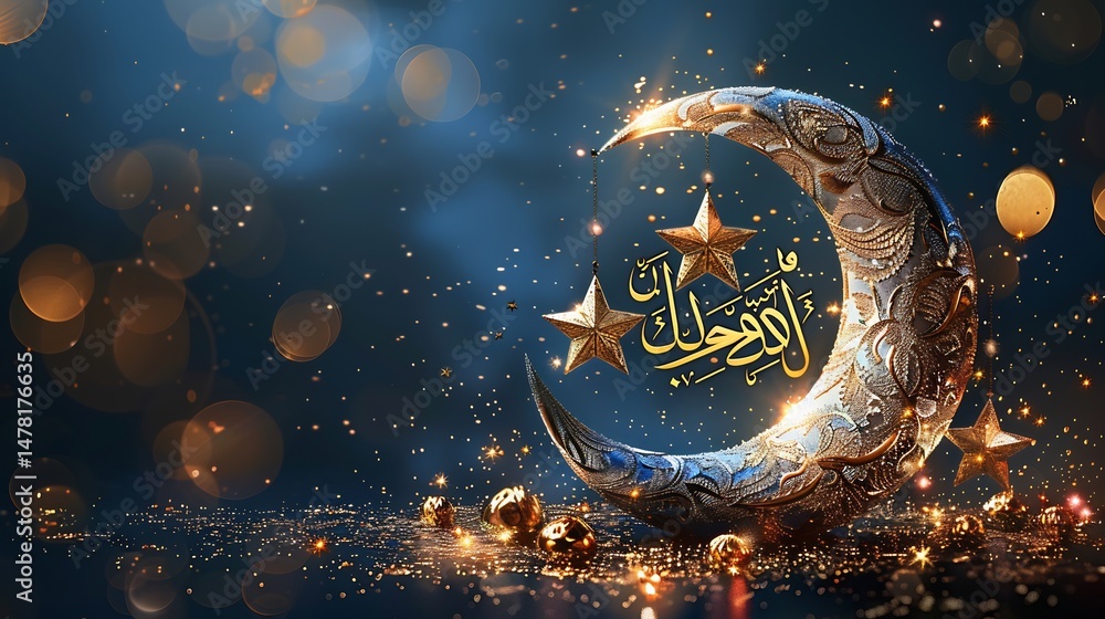 Fototapeta premium Ramadan mubarak crescent stars silhouette