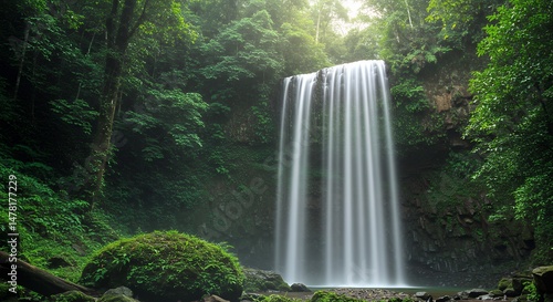 Waterfall in Lush Green Forest