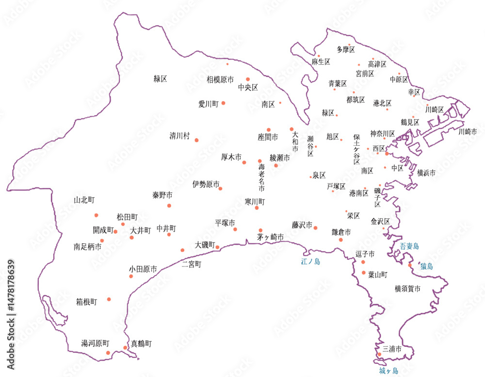 Fototapeta premium 神奈川県 地図 白 斑点 イラスト