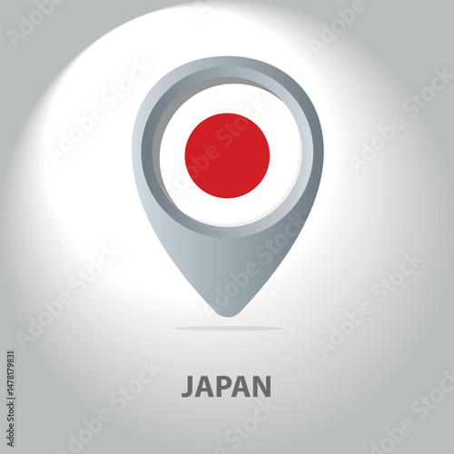 Free Download Vector illustration of the Japanese flag inside the pin icon on the map. A symbolic location marker with the national colors of Japan (red, white) on a white background. - GFXLoad