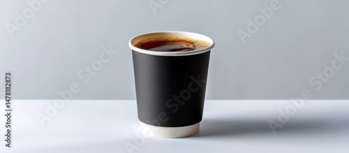 Black Paper Cup of Coffee Ready for Its Journey and Enjoyment