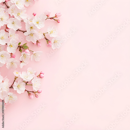 Wallpaper Mural White spring cherry flowers on pink background with copy space. Flat lay floral border with sakura blossoms. Template for greeting card. Easter, Women's Day, Mother's Day or wedding banner concept. Torontodigital.ca