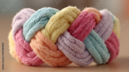 upcycled t-shirt yarn used to create woven bracelets,