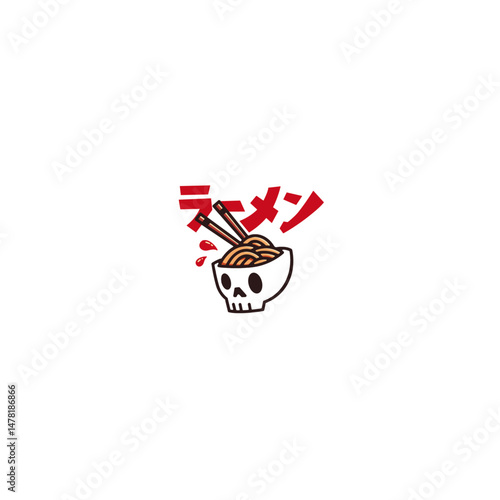 Ramen with skull logo icon flat vector design