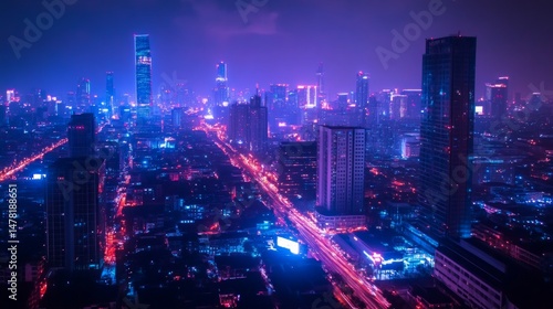 Wallpaper Mural Vibrant Night Cityscape with Neon Lights and Skyscrapers Torontodigital.ca