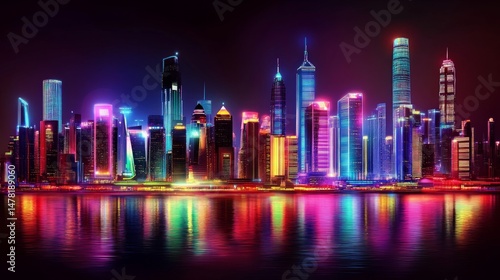 Wallpaper Mural Vibrant Night Skyline with Colorful Reflections on Water Surface Torontodigital.ca