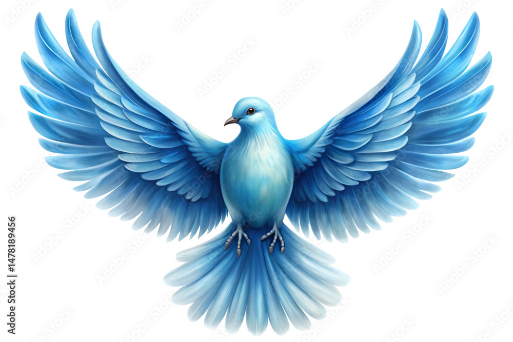 Obraz premium Majestic illustration of a blue dove with open wings depicting peace and freedom on White background