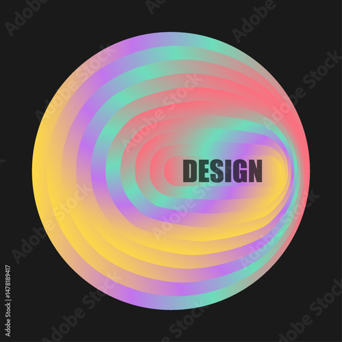 Bright gradient striped 3d sphere retro liquid design. Abstract vector background