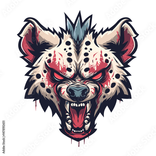 Stylized vector esports logo featuring a fierce, roaring hyena head with dramatic detailing and vibrant colors