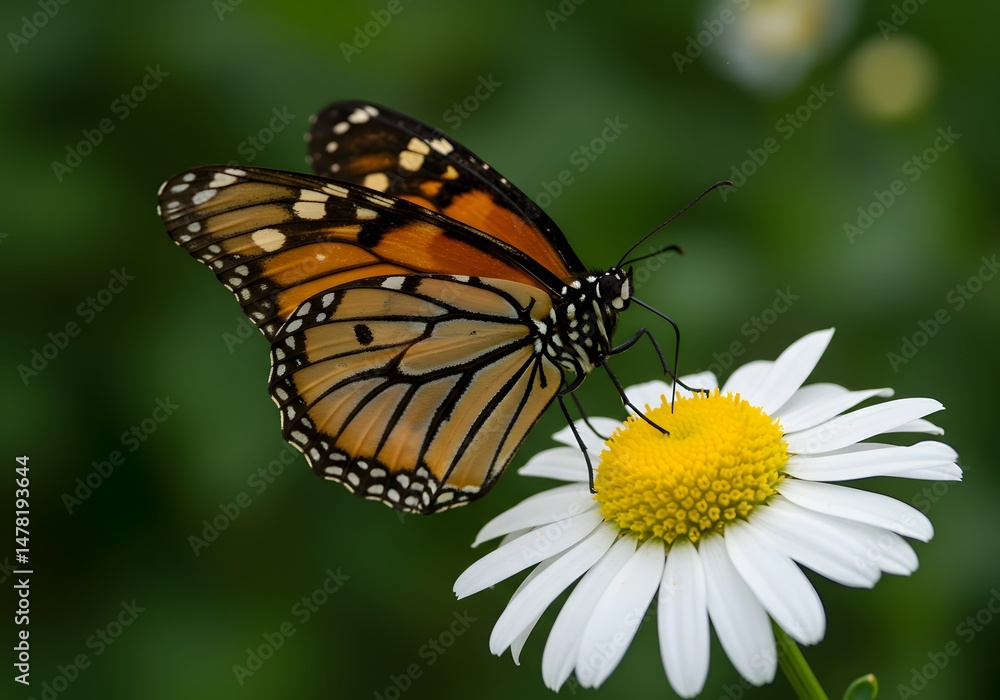 Monarch Butterfly on Daisy Flower - Nature, Wildlife, Pollination, Insect, Summer Garden Close-up. Monarch Butterfly on Daisy Flower - Nature, Wildlife, Pollination, Insect, Summer Garden Close-up.