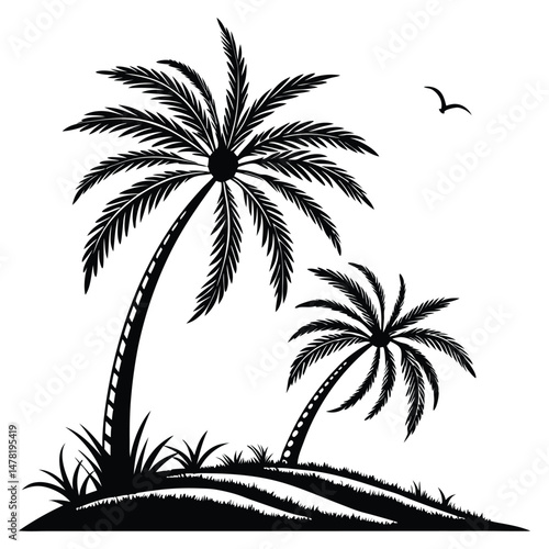 Palm tree silhouettes Clip art isolated vector illustration on white background 