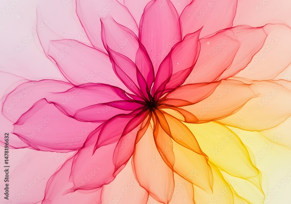 Fototapeta premium Abstract Floral Art Watercolor Flower Petals, Vibrant Colors, Gradient Background, Artistic Design.