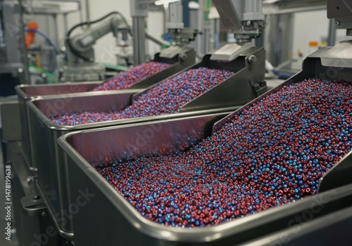 Automated production conveyor system efficiency and mass production, with colorful beads