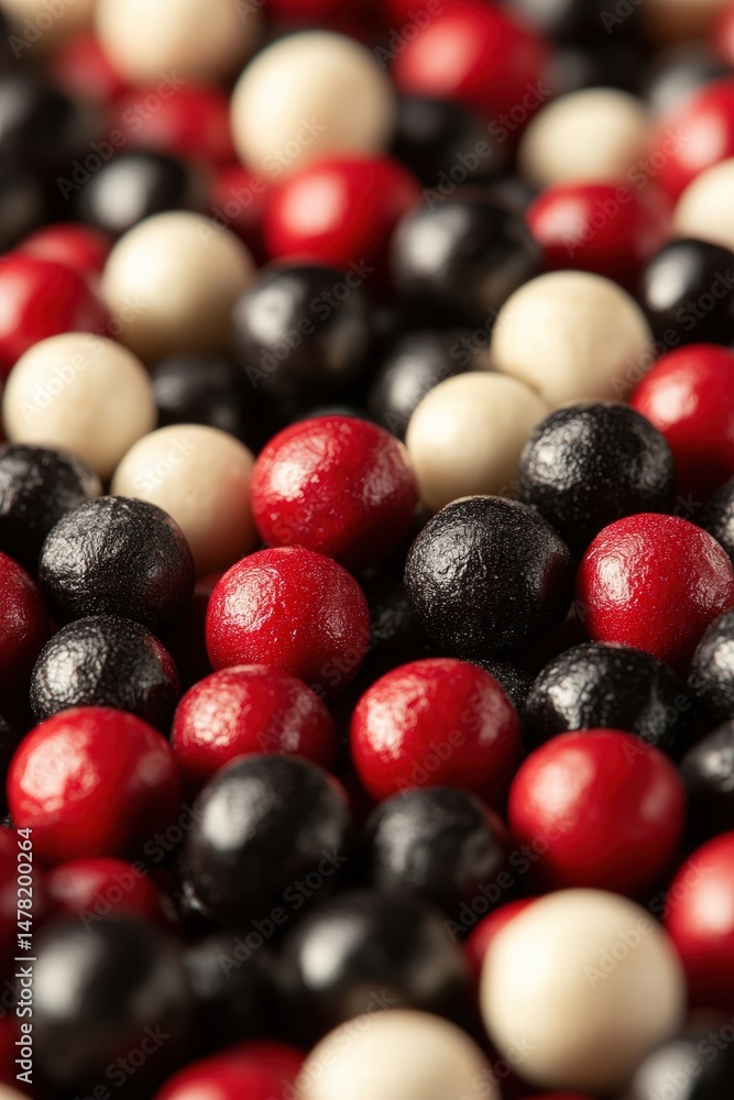 close-up of black, red, and white peppercorns, showcasing their unique textures and colors. close-up of black, red, and white peppercorns, showcasing their unique textures and colors.