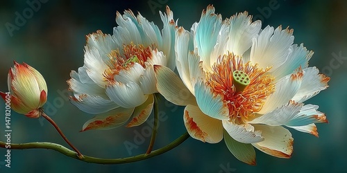 Elegant White Lotus Flower on Delicate Stem for Spa and Wellness Themes