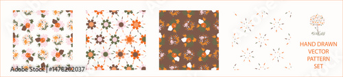 Set of whimsical modern abstract shape seamless pattern. Trendy pastel color hand drawn playful style for wallpaper collection, backdrops and summer texture. Fashion and home decor all over print.