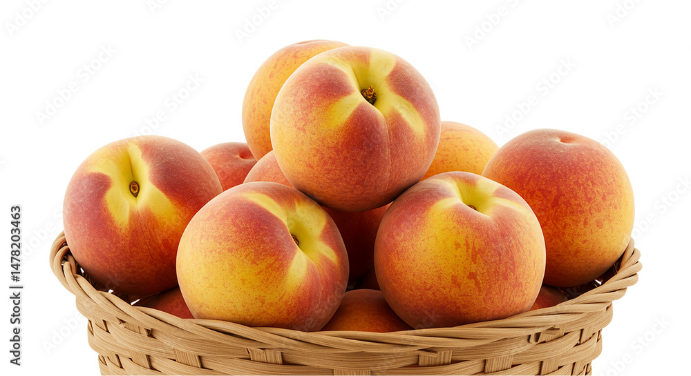 Fresh Peaches in Basket: Juicy, Ripe Summer Fruit on transparent background Fresh Peaches in Basket: Juicy, Ripe Summer Fruit on transparent background