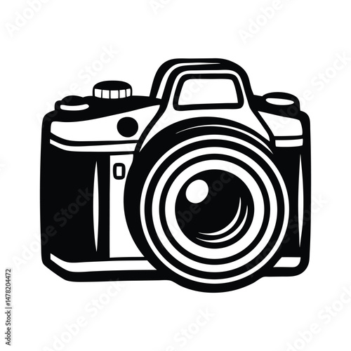 DSLR Camera Top View Vector Drawing, Simple silhouette Design vector icon with white background