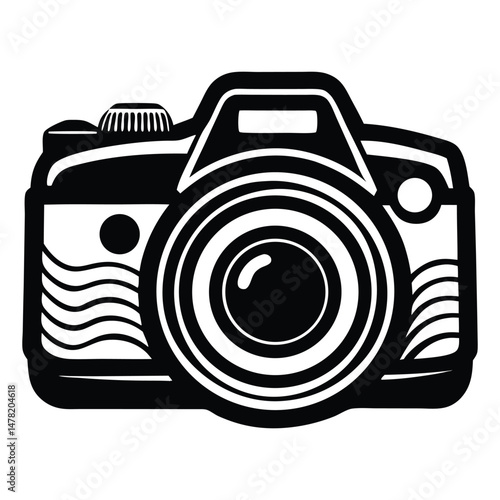DSLR Camera Top View Vector Drawing, Simple silhouette Design vector icon with white background
