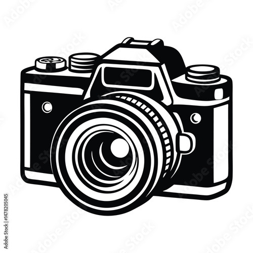DSLR Camera Top View Vector Drawing, Simple silhouette Design vector icon with white background