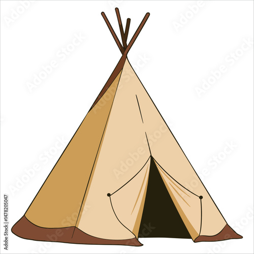 Traditional teepee or wigwam dwelling representing northern indigenous cultures of Canada, Siberia and North America. Detailed vector illustration isolated on white background.