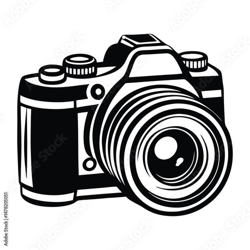 DSLR Camera Top View Vector Drawing, Simple silhouette Design vector icon with white background