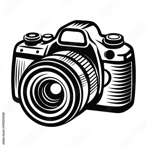 DSLR Camera Top View Vector Drawing, Simple silhouette Design vector icon with white background