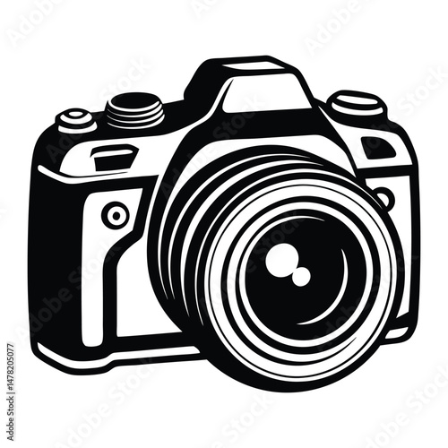 DSLR Camera Top View Vector Drawing, Simple silhouette Design vector icon with white background
