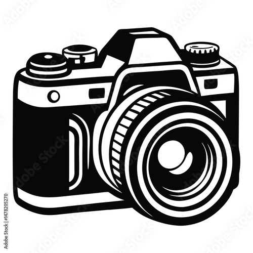 DSLR Camera Top View Vector Drawing, Simple silhouette Design vector icon with white background