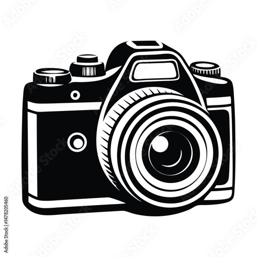 DSLR Camera Top View Vector Drawing, Simple silhouette Design vector icon with white background