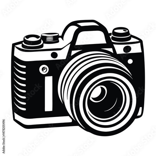 DSLR Camera Top View Vector Drawing, Simple silhouette Design vector icon with white background