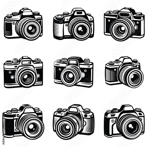 DSLR Camera Top View Vector Drawing, Simple silhouette Design vector icon with white background