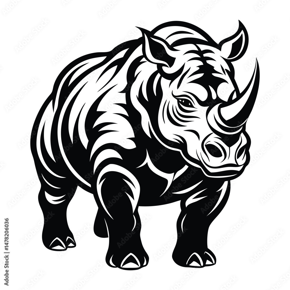 Fototapeta premium Rhino Vector Illustration Isolated on White Background, perfect for cartoons, clipart, and line art