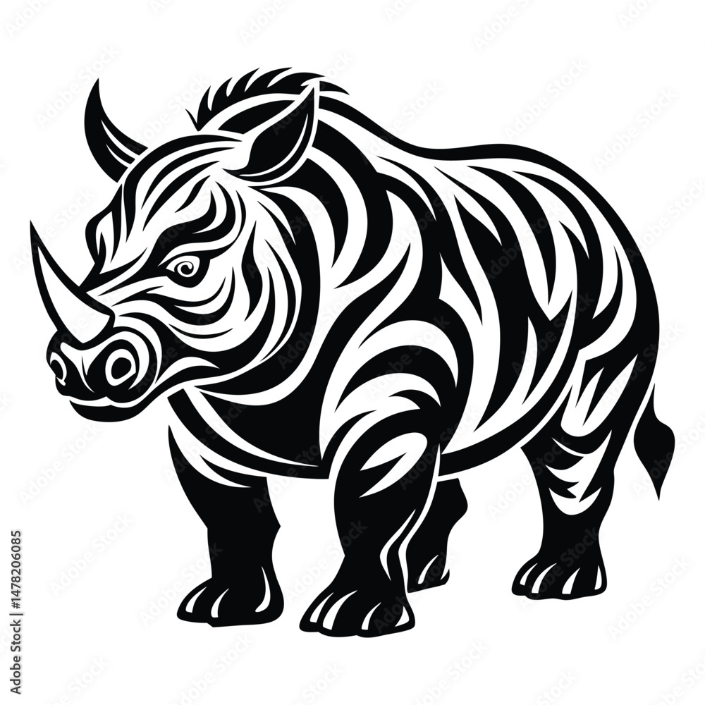 Fototapeta premium Rhino Vector Illustration Isolated on White Background, perfect for cartoons, clipart, and line art