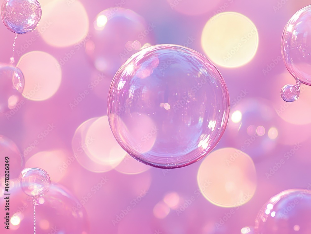 Enchanting Pink Soap Bubbles on a Dreamy Background with Soft Bokeh Lights Enchanting Pink Soap Bubbles on a Dreamy Background with Soft Bokeh Lights