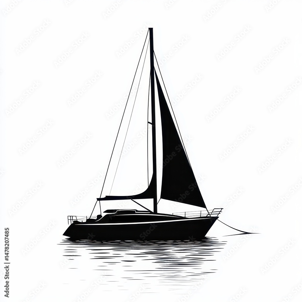 Elegant Yacht Outline: Minimalist Silhouette Representing Sailing Adventure on the Open Sea Elegant Yacht Outline: Minimalist Silhouette Representing Sailing Adventure on the Open Sea