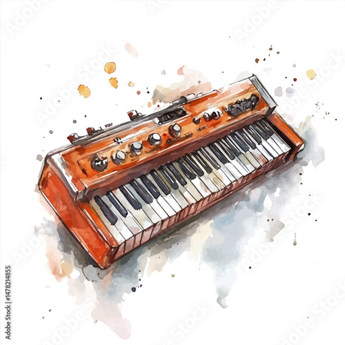 watercolor vector of Harmonica, isolated on a white background.
