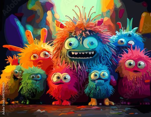 Youthful Cartoon Monsters: Vibrant Characters for YouTube Branding