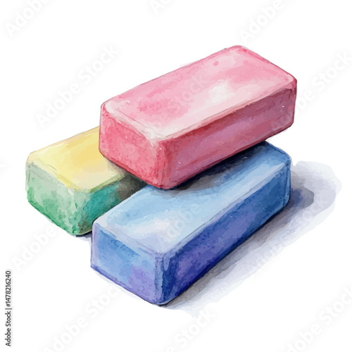 Eraser And Chalk, watercolor illustration, isolated on a white background.