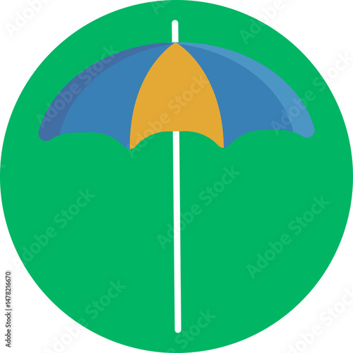 A sun umbrella providing shade and protection from the sun, commonly used at the beach or poolside.