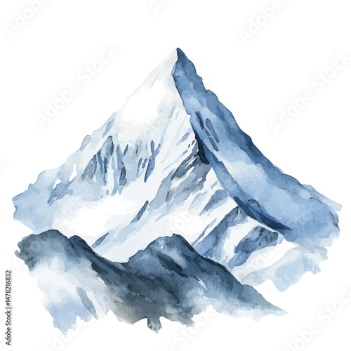 Mountain Peak, watercolor illustration, isolated on a white background.