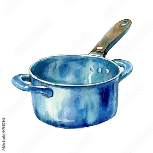 watercolor vector of Saucepan, isolated on a white background.