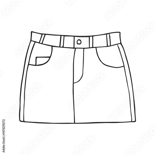 Vector hand drawn sketch doodle outline jeans skirt isolated on white background