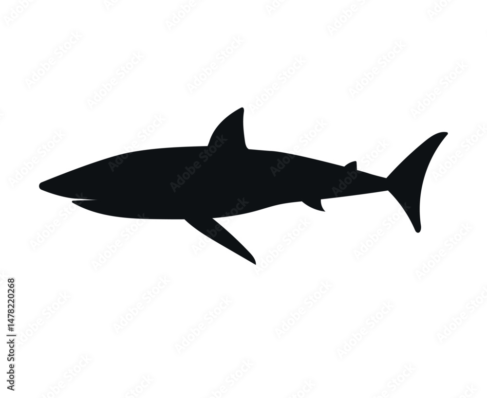 Vector flat hand drawn shark silhouette isolated on white background Vector flat hand drawn shark silhouette isolated on white background