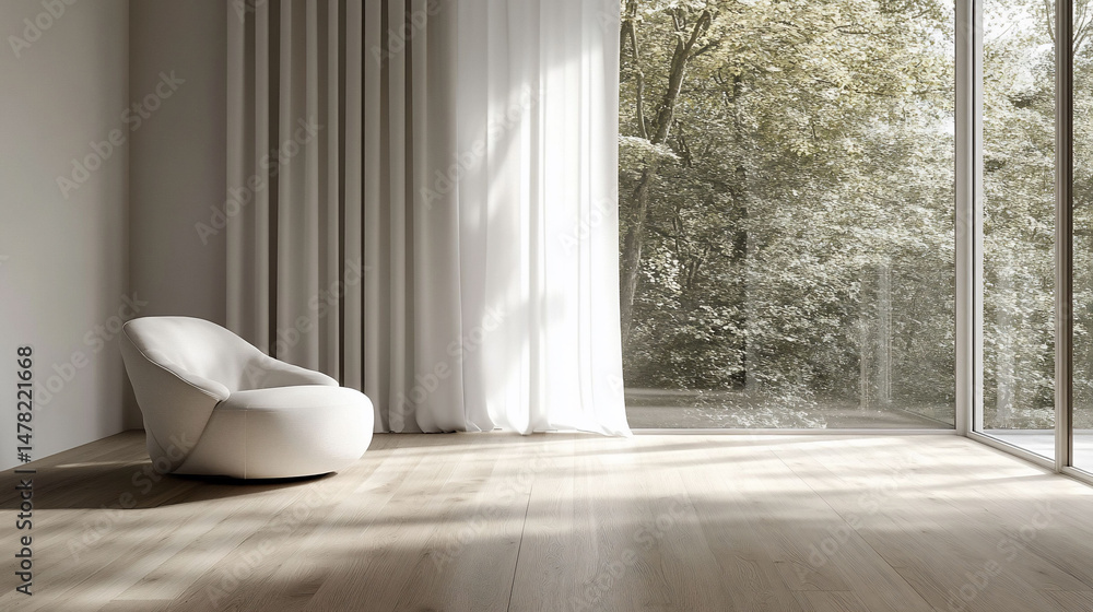 Modern Minimalist Armchair in Tranquil Interior Setting Modern Minimalist Armchair in Tranquil Interior Setting