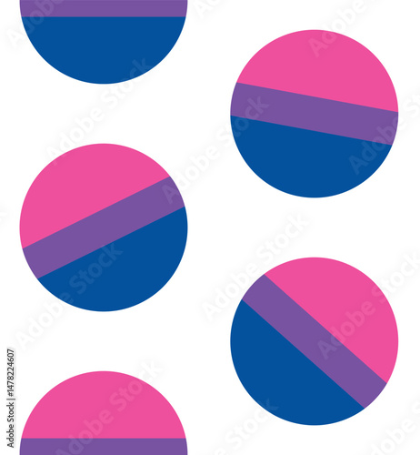 Vector seamless pattern of flat round bisexual flag isolated on white background