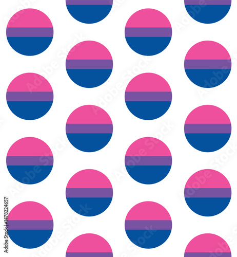 Vector seamless pattern of flat round bisexual flag isolated on white background