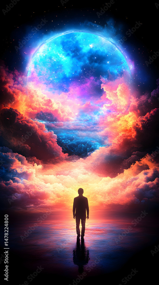 Obraz premium Solitude under a vibrant cosmic moon
