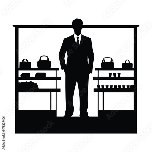 Salesperson with Shop Illustration